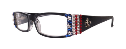 Freedom Shine, (Bling) (Fleur De Lis) Women Reading Glasses W  Genuine European Crystals  (Black)  NY Fifth Avenue