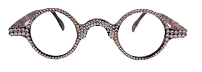 Picasso, (Bling) Reading Glasses 4 Women W Clear Crystal  Genuine European Crystals (Brown) Round. NY Fifth Avenue