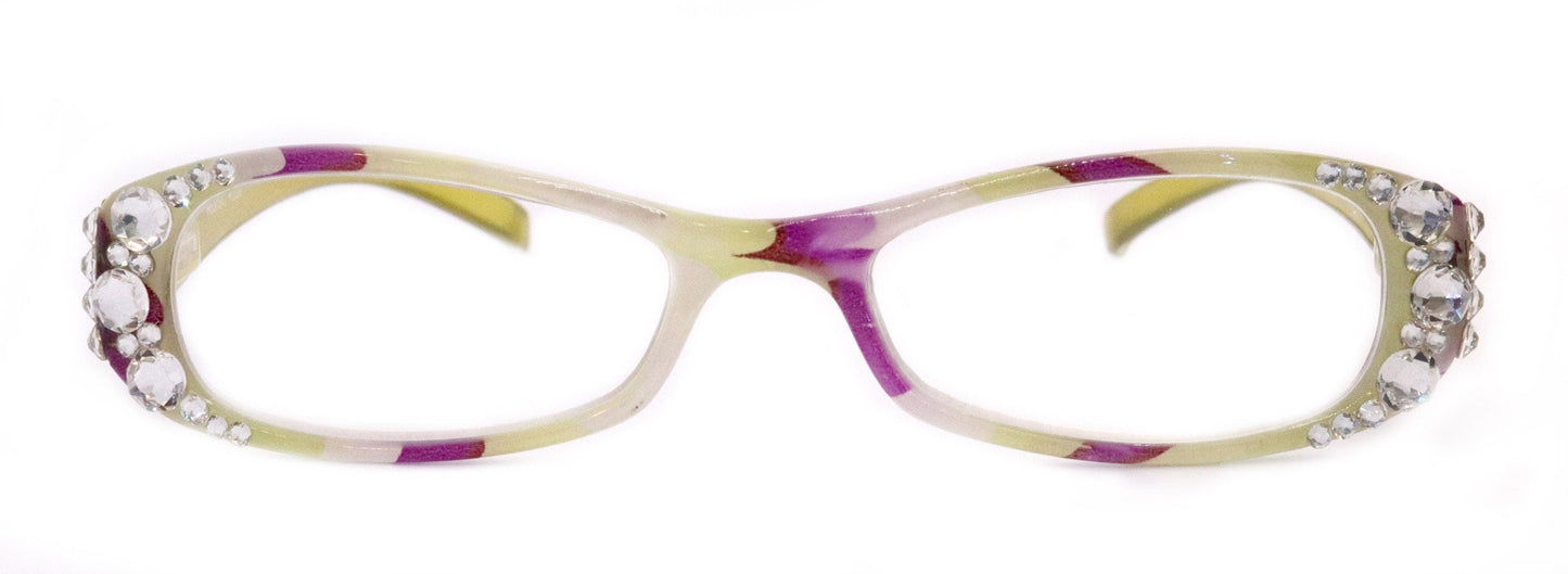 Dashing Stripes, (Bling) Women Reading Glasses W   (Lime Green, purple) Oval. NY Fifth Avenue