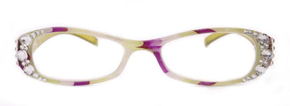 Dashing Stripes, (Bling) Women Reading Glasses W   (Lime Green, purple) Oval. NY Fifth Avenue