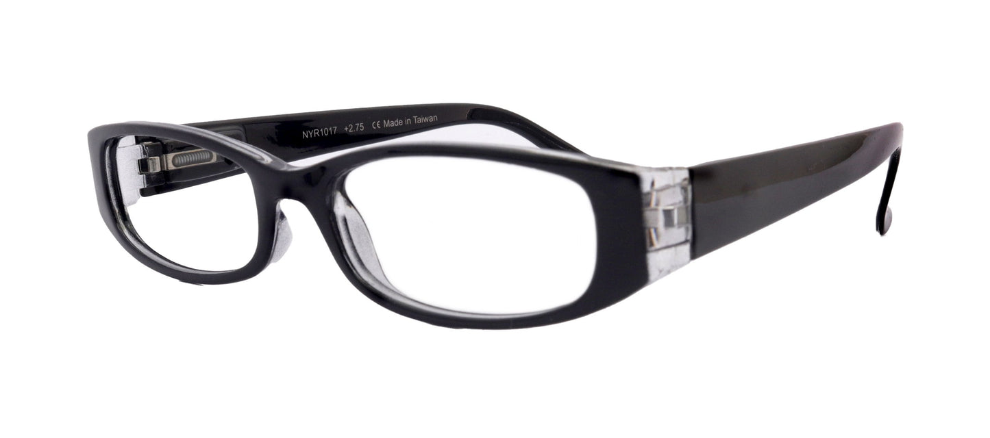 Elise, Bayonetta-style rectangular premium glasses, high-end readers: +0.00 +1.25, +3 magnifying reading glasses. NY Fifth Avenue.