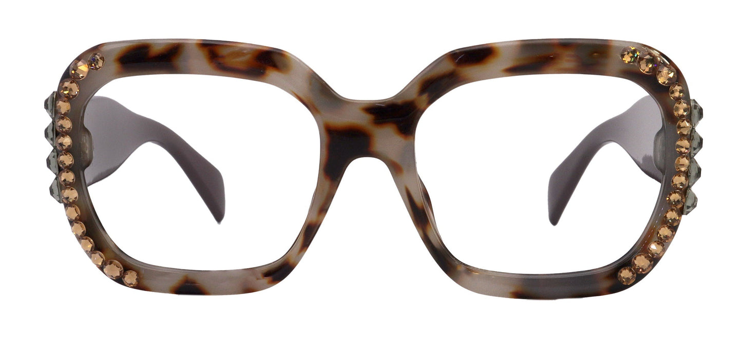 Larissa Oversized Bling Reading Glasses, Brown, Large Frame, High-End Readers, Bifocal,  Sun readers, Trendy Style,  NY Fifth Avenue
