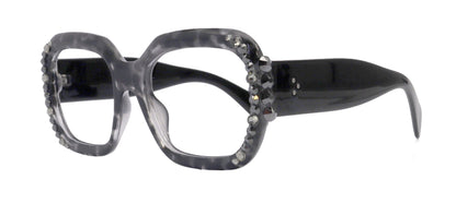 Larissa Oversized Bling Reading Glasses, Grey, Large Frame, High-End Readers, Bifocal,  Sun readers, Trendy Style,  NY Fifth Avenue