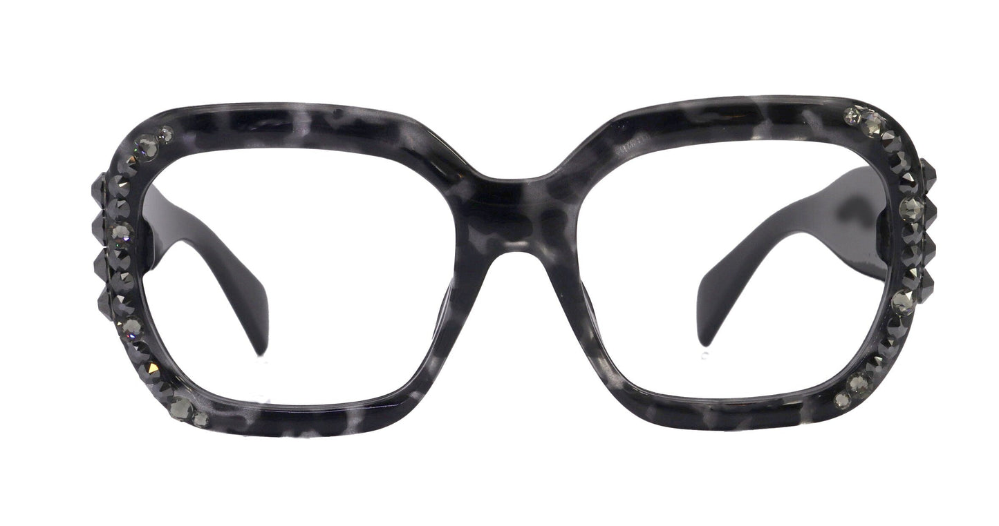 Larissa Oversized Bling Reading Glasses, Grey, Large Frame, High-End Readers, Bifocal,  Sun readers, Trendy Style,  NY Fifth Avenue