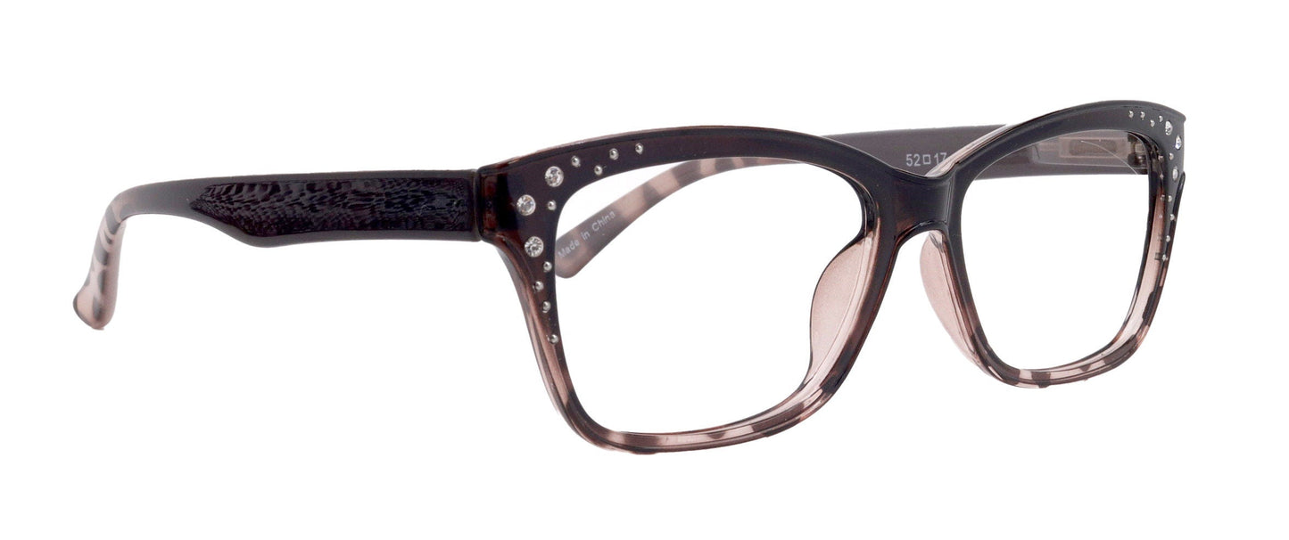 Miriam (Premium) Reading Glasses, High End Readers, Magnifying Glasses (Square) Women Rhinestone bling (Brown) NY Fifth Avenue