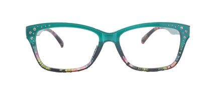 Miriam (Premium) Reading Glasses, High End Readers, Magnifying Glasses (Square) Women Rhinestone bling (Teal Blue) NY Fifth Avenue
