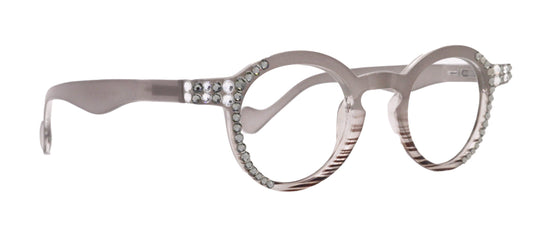 Orlando Bling Reading Glasses, W Black Diamond N Clear  European crystals, Magnifying Eyeglasses, (Gray) (Round) NY Fifth Avenue