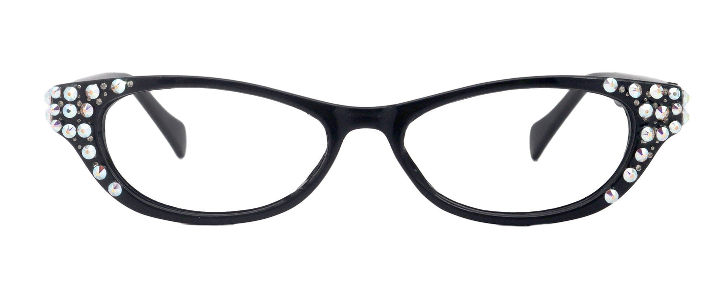 Sophia, Bling Cat Eyes, Women Reading Glasses W (A B) Genuine European Crystals ( Black)  NY Fifth Avenue.
