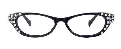 Sophia, Bling Cat Eyes, Women Reading Glasses W (A B) Genuine European Crystals ( Black)  NY Fifth Avenue.
