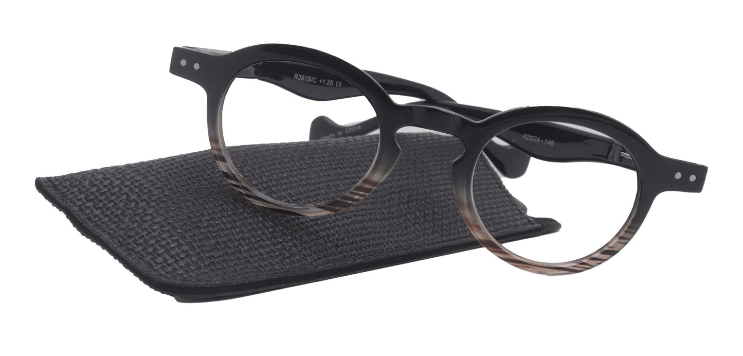 Orlando (Premium) Reading Glasses, High End Readers (Black)  (Round) Magnifying Eyeglasses, Optical, NY Fifth Avenue