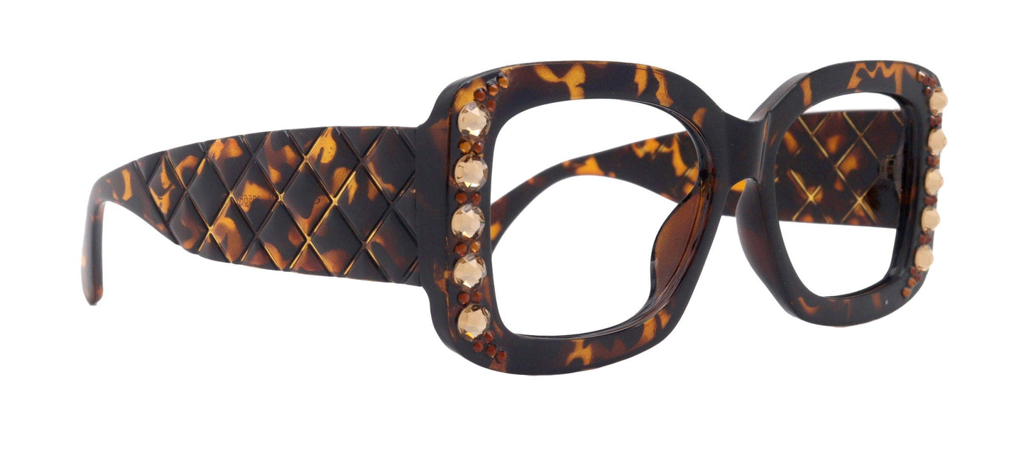 Tokyo, (Bling) Large Women Reading Glasses (Brown)  (SV , Line Bifocal, Sun Readers, No Line Bifocals Progressive)