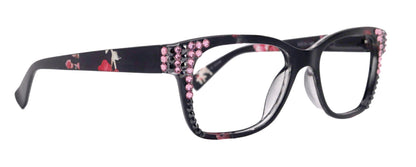 Azul, (Bling) Reading Glasses 4 Women W (Hematite N Rose)Genuine European Crystals. +1.5..+5  NY Fifth Avenue (Wide frame)