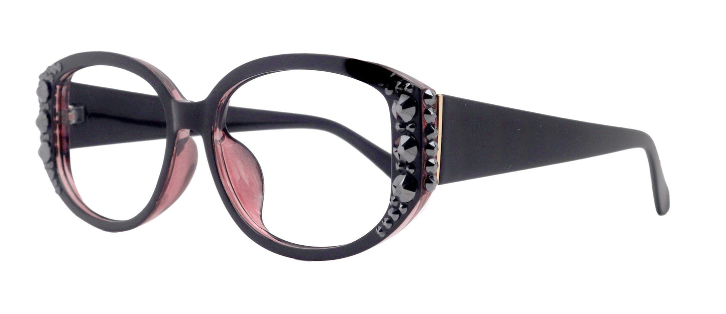 Petunia Oversized Bling Reading Glasses, Hematite, Large Frame, High-End Readers, Bifocal,  Sun readers, Trendy Style, NY Fifth Avenue