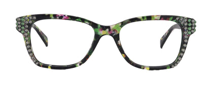 Azul, (Bling) Reading Glasses 4 Women W (Black Diamond N Green)Genuine European Crystals. +1.5..+5  NY Fifth Avenue (Wide frame)
