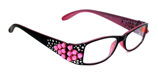Merkel, The Diamond Crystal Shape, Bling Women Reading Glasses, Adorned w Fuchsia Genuine European Crystals +1.50 to +3. NY Fifth Avenue.