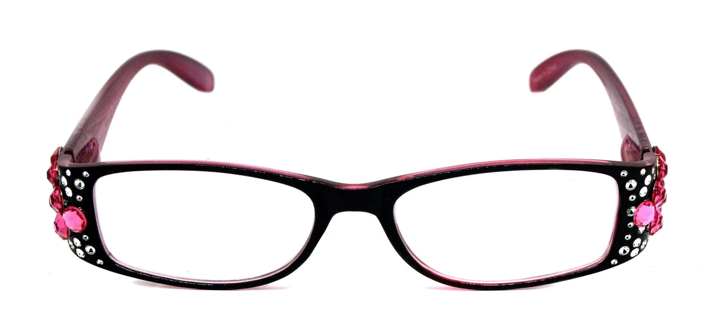 Merkel, The Diamond Crystal Shape, Bling Women Reading Glasses, Adorned w Fuchsia Genuine European Crystals +1.50 to +3. NY Fifth Avenue.