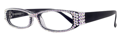Elise, Bling Reading Glasses For Women W (AB)Genuine European Crystals rectangular (Black) +1.25 ..+3, Full Top  NY Fifth Avenue.