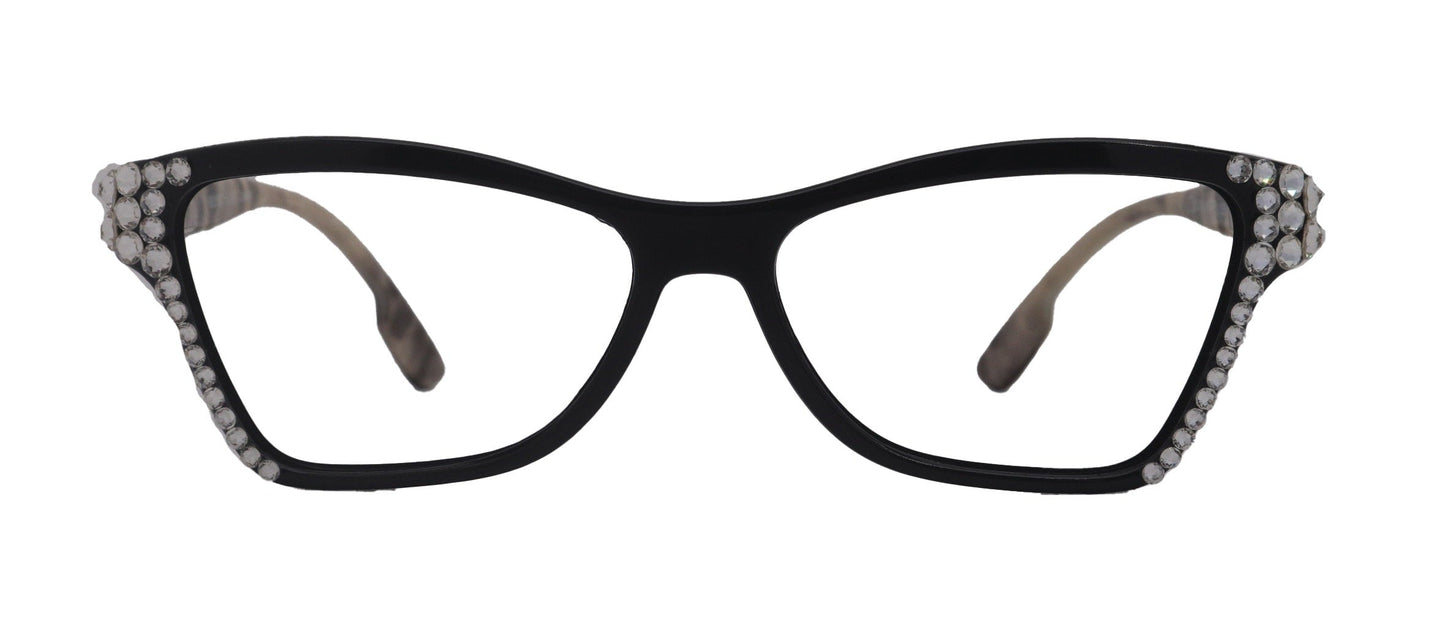 Avian, (Bling) Women Reading Glasses w (Clear) Genuine European Crystals, Magnifying Cat Eye (Black) NY Fifth Avenue