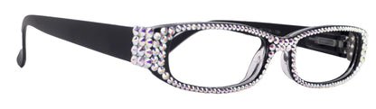Elise, Bling Reading Glasses For Women W (AB)Genuine European Crystals rectangular (Black) +1.25 ..+3, Full Top  NY Fifth Avenue.