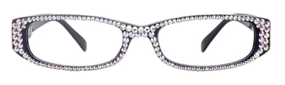 Elise, Bling Reading Glasses For Women W (AB)Genuine European Crystals rectangular (Black) +1.25 ..+3, Full Top  NY Fifth Avenue.