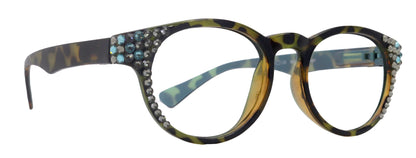Brook, (Line Bifocal) Bling  Reading Glasses, W Black Diamond N Blue Genuine European Crystals  +1.25 to +3  (Tortoise Blue) NY Fifth Avenue