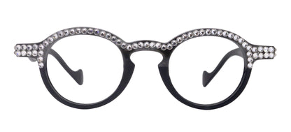 Orlando Bling Reading Glasses, W Full top Clear  European crystals, Magnifying Eyeglasses, (Black) (Round) NY Fifth Avenue