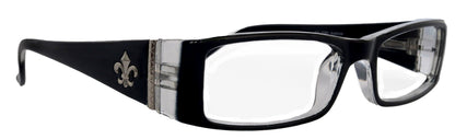 The French (Fleur De  Lis) Bayonetta-style, Black rectangular High-End Women Reading Glasses Spring temple  Optical Frame  NY Fifth Avenue