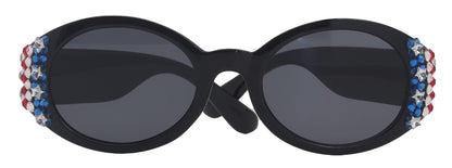 Freedom Shine, Bling Women’s Sunglasses with Genuine European Crystals, US Flag Colors,  Oval Frame, NY Fifth Avenue