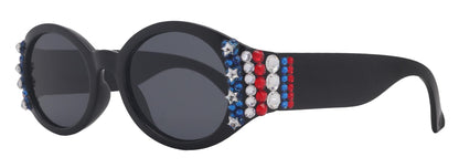 Freedom Shine, Bling Women’s Sunglasses with Genuine European Crystals, US Flag Colors,  Oval Frame, NY Fifth Avenue