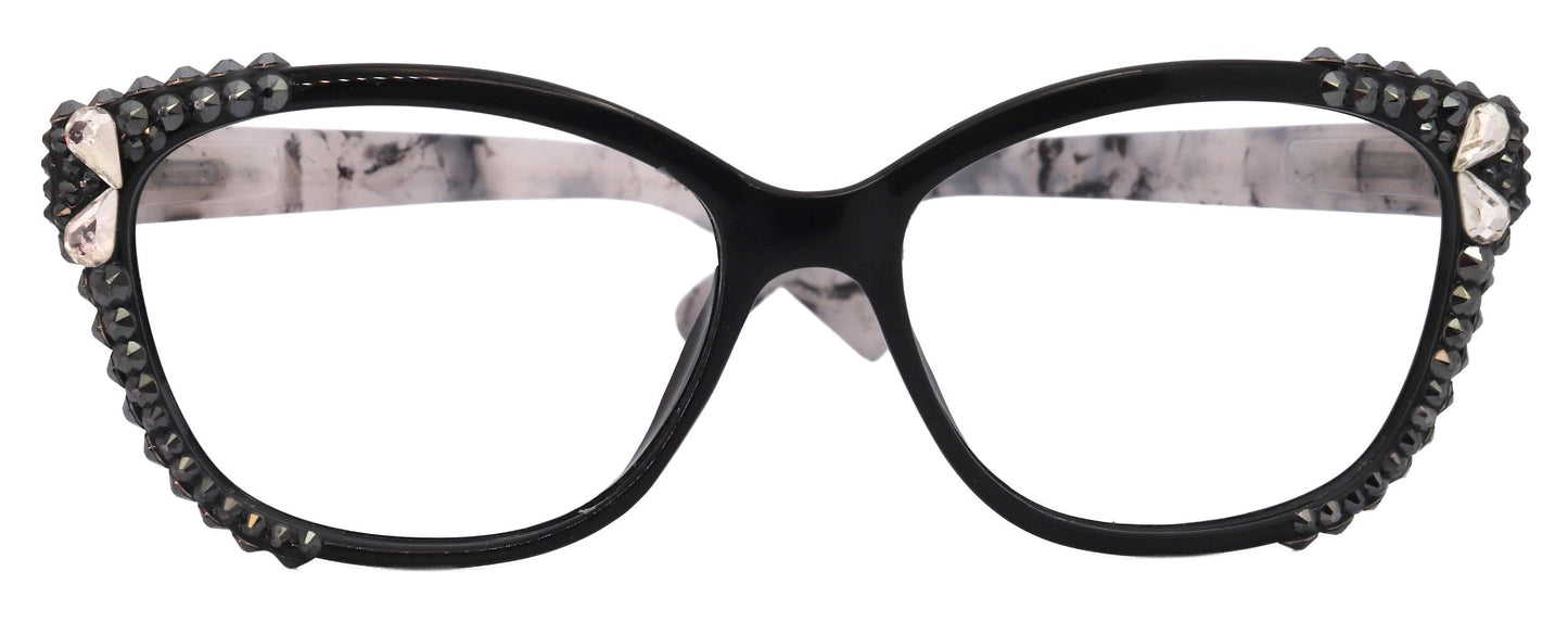 Savannah, (Bling)Women Reading Glasses W (2X line)(Hematite, Teardrop)Genuine European Crystals.(Black,Tortoise shell) NY Fifth Avenue