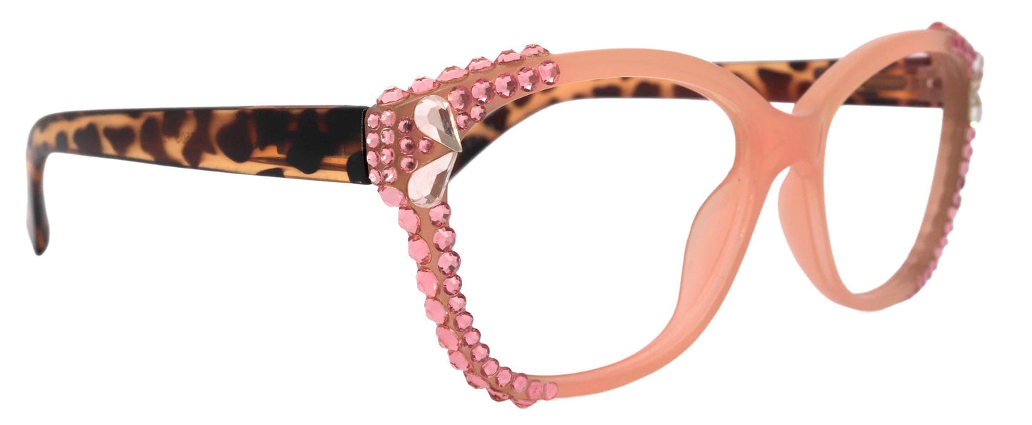 Savannah, (Bling) Women Reading Glasses W (2X line) (Light Rose, Rose, Teardrop)Genuine European Crystals.  (Pink) NY Fifth Avenue.