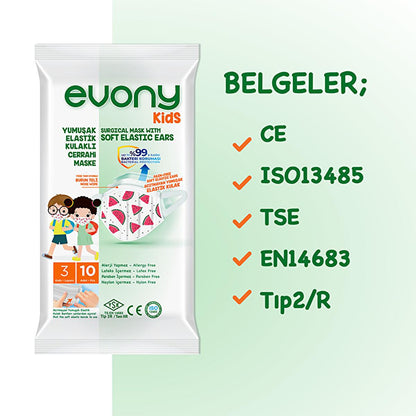 Evony Children's Face Mask: 10-Pack - TSE Certified, Soft, Comfortable, & Allergy-Free Kids Face Masks for Reliable Respiratory Protection