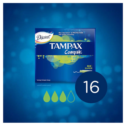 Discreet Tampax Compak Super Tampons for Heavy Flow 20 Count