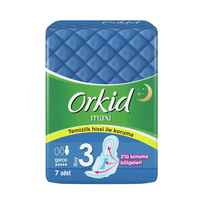 Orkid Maxi Night Sanitary Pads for Leak Protection 7 Count