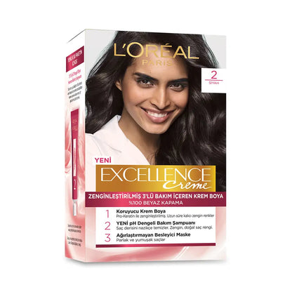 L'Oreal Paris Excellence Creme Hair Dye 2 Black for Rich Color