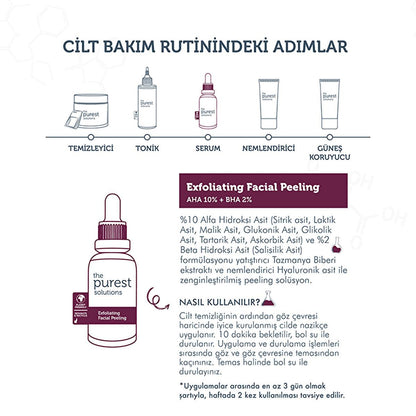 The Purest Solutions Exfoliating Face Serum with AHA 10% + BHA 2% - Improves Skin Tone & Reduces Acne Scars - 1.01 fl oz