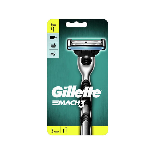 Gillette Mach3 Razor Handle with 2 Replacement Cartridge Heads - Manual Shaving Razor for Men