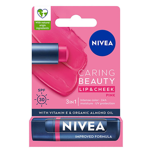 Nivea Tinted Lip Care Balm with SPF30 - Moisturizing, Natural Ingredients, 3-in-1 Formula for Lips & Cheeks