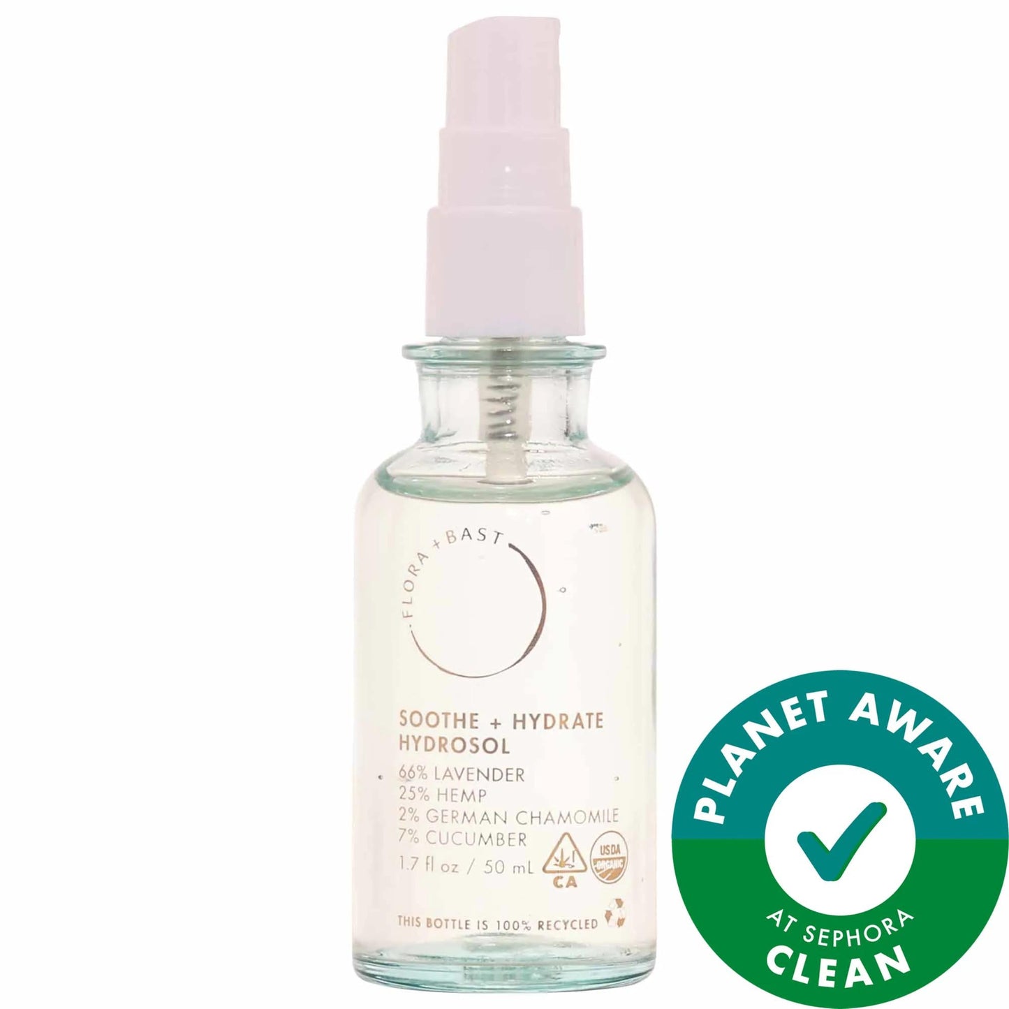Flora + Bast Soothe + Hydrate Barrier Building Hydrosol Mist - Vegan Hydrating Face Mist with Biodynamic Herbs, Cruelty-Free