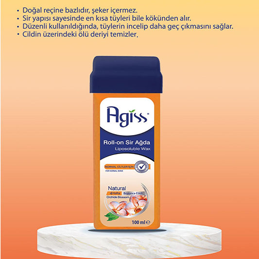 Agiss Natural Roll-On Wax: 100% Natural Resin for Easy, Sugar-Free Hair Removal on Normal Skin | Removes Short Hairs for Smooth Skin