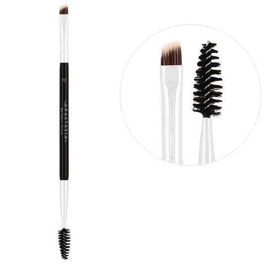 Anastasia Dual-Ended Firm Angled Eyebrow Brush #12 - Precision Brow Grooming Tool with Synthetic Bristles