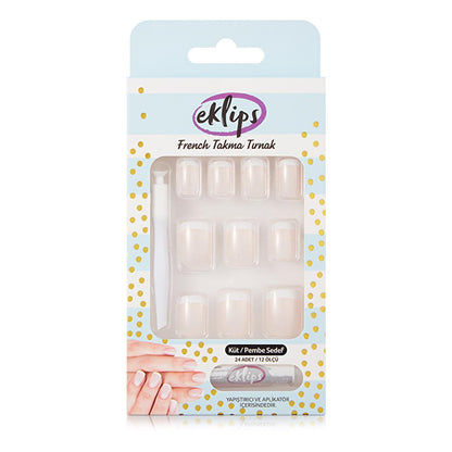 Eklips French Pearly Pink Square False Nails - Instant Manicure, Easy Application, Perfect Fit