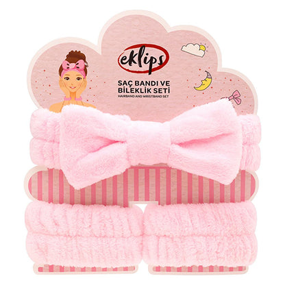 Eklips Spa Headband and Wristband Set: Soft Elastic Headband for Makeup & Skincare - Keep Hair Away, Absorb Water Droplets with Comfort.