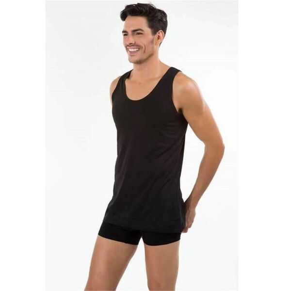 Kom Henry Men's Black Cotton Tank Top Undershirt 2-Pack