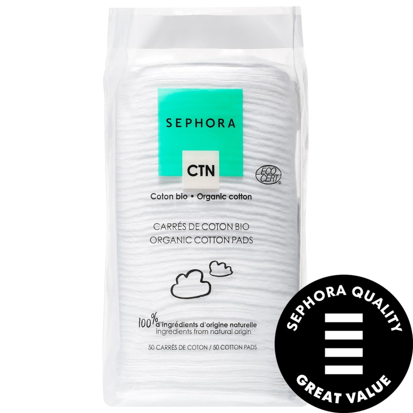 Sephora Organic Cotton Pads - Gentle Makeup Remover, Vegan & Hypoallergenic