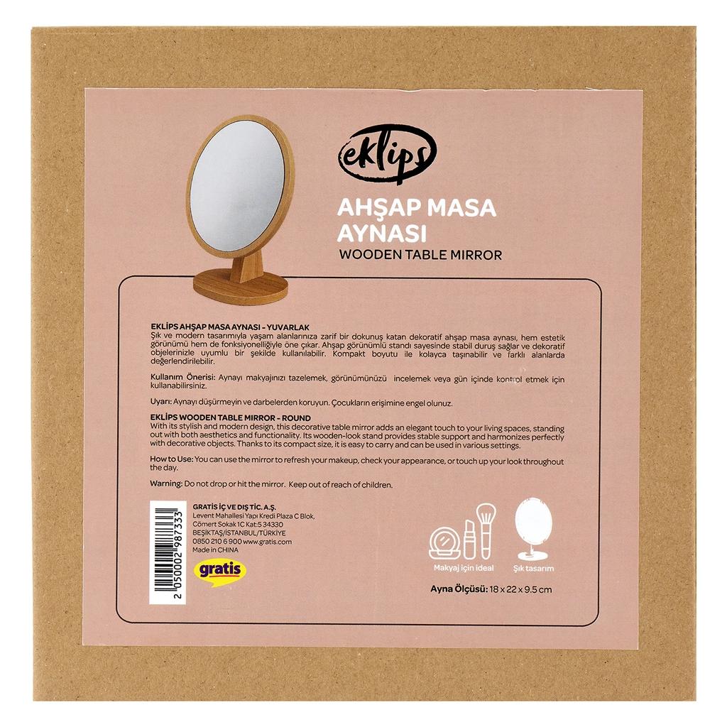 Eklips Wooden Round Table Mirror for Easy Makeup Application