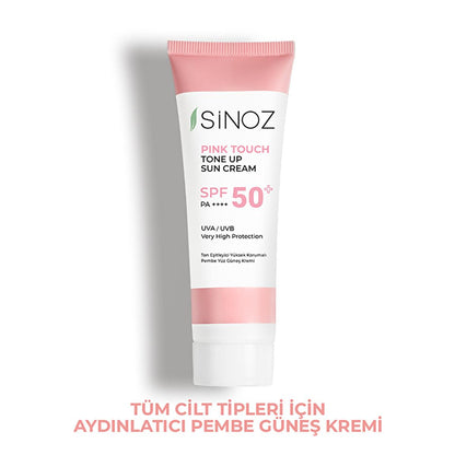 Sinoz SPF50+ Pink Touch Facial Sunscreen: Tone Up & Protect with High Protection, Calamine & PA++++ for Radiant Skin (1.69 fl oz)