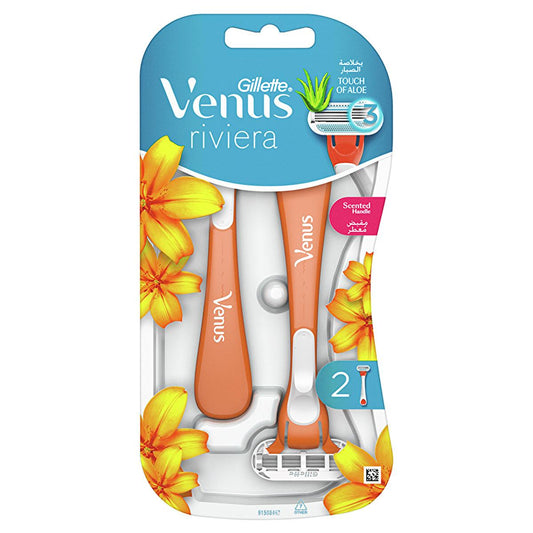Gillette Venus Riviera: 3-Blade Disposable Razor for Women - Smooth Shave, Aloe Vera, Sensitive Skin - 2 Pack