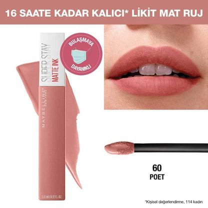 Maybelline Super Stay Matte Ink Liquid Matte Lipstick - 16H Long Lasting, Transfer Resistant Unnude Poet Lip Color