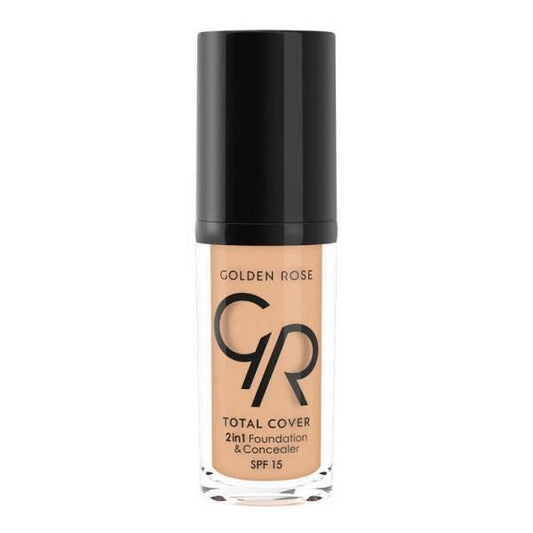 Golden Rose Total Cover 12 Light Beige 2 in 1 Foundation and Concealer - High Coverage, Lightweight Makeup with SPF 15